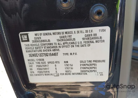 2005 Chevrolet Avalanche Z66 z USA, uszkodzony, nr VIN 3GNEC12Z75G164497